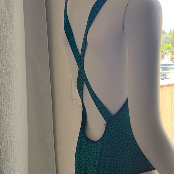 Diane Von Furstenberg Green & Navy V‑Neck One‑Piece Swimsuit - Picture 2 of 11